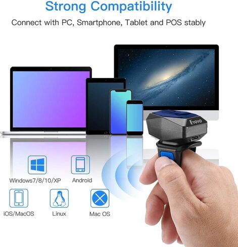Eyoyo Upgraded 2D Ring Barcode Scanner Bluetooth, USB Wired & 2.4G Wireless & Bluetooth Mini Wearable Bar code Scanner, 1D 2D QR Image Barcode Reader PDF417 Data Matrix for iPhone, Andriod, Tablet, PC in Saudi Arabia