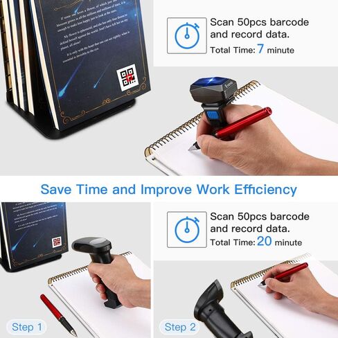 Eyoyo Upgraded 2D Ring Barcode Scanner Bluetooth, USB Wired & 2.4G Wireless & Bluetooth Mini Wearable Bar code Scanner, 1D 2D QR Image Barcode Reader PDF417 Data Matrix for iPhone, Andriod, Tablet, PC in Saudi Arabia