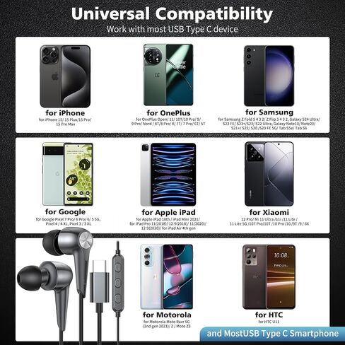 سماعات أذن سلكية USB C مع ميكروفون لهاتف Samsung Galaxy S24 Ultra S23 FE S22 S21 Z Flip Fold 5، سماعة رأس رياضية داخل الأذن بخاصية إلغاء الضوضاء من النوع C لهواتف iPhone 15 Pro Max iPad Oneplus Pixel 8 7 6 in Kuwait