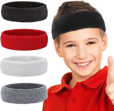 4 Pcs Sport Kids Headbands,Sweat Headband for Boys Girls Athletic Elastic Headbands Colorful for Football Basketball Headband,Over 5 Years Old in Saudi Arabia