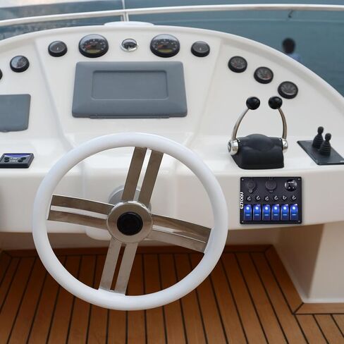 6Gang Marine Boat Toggle Rocker Switch Panel Blue Waterproof, Overload Protector 12-24V LED Digital Voltmeter, Dual USB Charger Cigarette Lighter Socket for RV, Boat, UTV, Truck, Trailer, Yacht in Saudi Arabia