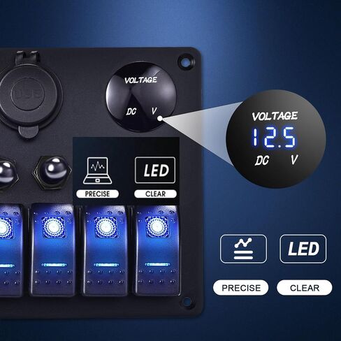6Gang Marine Boat Toggle Rocker Switch Panel Blue Waterproof, Overload Protector 12-24V LED Digital Voltmeter, Dual USB Charger Cigarette Lighter Socket for RV, Boat, UTV, Truck, Trailer, Yacht in Saudi Arabia