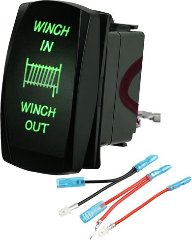 WATERWICH 7 دبوس ونش مؤقت في الخارج مفتاح تبديل الروك مقاوم للماء DC 20A 12V / 10A 24V غلاف أسود / ON-Off-ON DPDT مفتاح هزاز مضيء للسيارات والقوارب البحرية (أخضر) in Saudi Arabia