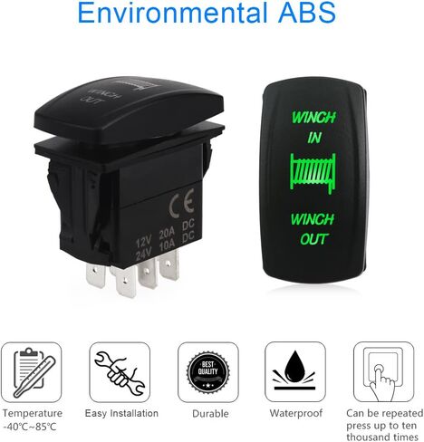 WATERWICH 7 دبوس ونش مؤقت في الخارج مفتاح تبديل الروك مقاوم للماء DC 20A 12V / 10A 24V غلاف أسود / ON-Off-ON DPDT مفتاح هزاز مضيء للسيارات والقوارب البحرية (أخضر) in Saudi Arabia
