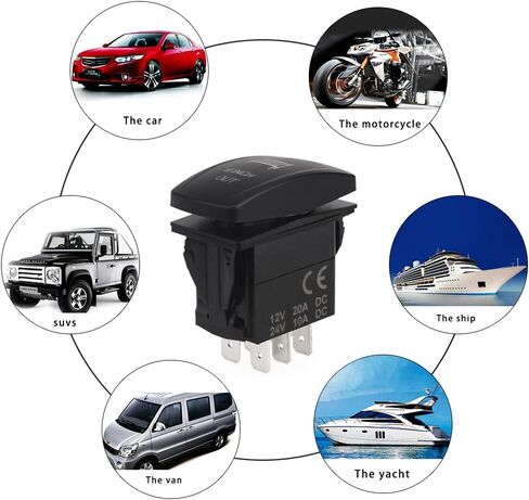 WATERWICH 7 دبوس ونش مؤقت في الخارج مفتاح تبديل الروك مقاوم للماء DC 20A 12V / 10A 24V غلاف أسود / ON-Off-ON DPDT مفتاح هزاز مضيء للسيارات والقوارب البحرية (أخضر) in Saudi Arabia