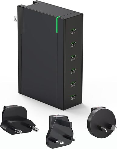 شاحن جداري USB C بقوة 200 واط GaN 6 منافذ من النوع C شحن سريع 100 واط PD 3.0 PPS محول طاقة USB C لسطح المكتب مع جهاز MacBook Pro/Air iPad iPhone 14 13 12 Pro Max Galaxy S23/22/21 Pixel in Kuwait