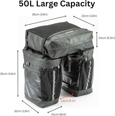 50L Bike Panniers, Water Proof Large Capacity Bags for Rear Rack Back of Bicycles Including Electric Ebike, Bike Trunk, Reflective Trims, Shoulder Bag Convertible in Kuwait