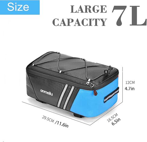 حقيبة حامل الدراجة وحقائب الدراجة للمقعد الخلفي للدراجة وحقيبة الأمتعة للسرج وحقيبة تخزين عاكسة للماء قابلة للطي 7 لتر حزمة حامل البضائع الصغيرة مع غطاء المطر وإكسسوارات الدراجة، أزرق in Kuwait