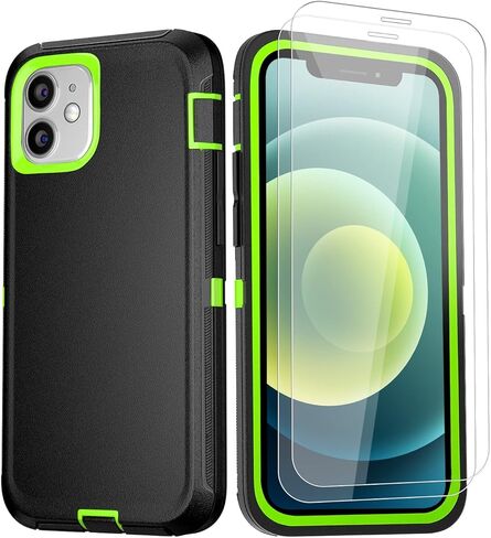 Case for iPhone 12 Pro Max Case 6.7" Belt-Clip Kickstand Holster with 2 Screen Protector,Full Body Rugged Heavy Duty Military Grade Shockproof/Drop Protection Cover (Black+Clip) in Kuwait