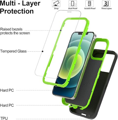Case for iPhone 12 Pro Max Case 6.7" Belt-Clip Kickstand Holster with 2 Screen Protector,Full Body Rugged Heavy Duty Military Grade Shockproof/Drop Protection Cover (Black+Clip) in Kuwait