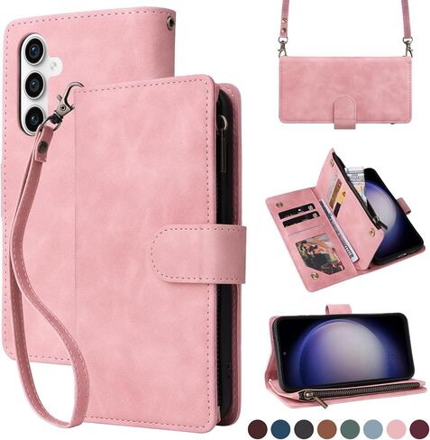 حافظة LBYZCASE لهاتف Samsung Galaxy S23 FE 5G مع فتحات للبطاقات [حجب RFID]، حافظة قابلة للطي بمسند مغناطيسي للإغلاق من الجلد بسحاب ومحفظة حول الجسم وحزام كروس مضاد للصدمات لهاتف Galaxy S23FE (أسود) in Kuwait