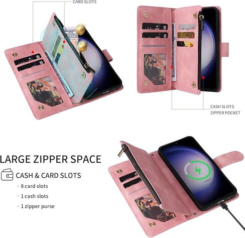 حافظة LBYZCASE لهاتف Samsung Galaxy S23 FE 5G مع فتحات للبطاقات [حجب RFID]، حافظة قابلة للطي بمسند مغناطيسي للإغلاق من الجلد بسحاب ومحفظة حول الجسم وحزام كروس مضاد للصدمات لهاتف Galaxy S23FE (أسود) in Kuwait