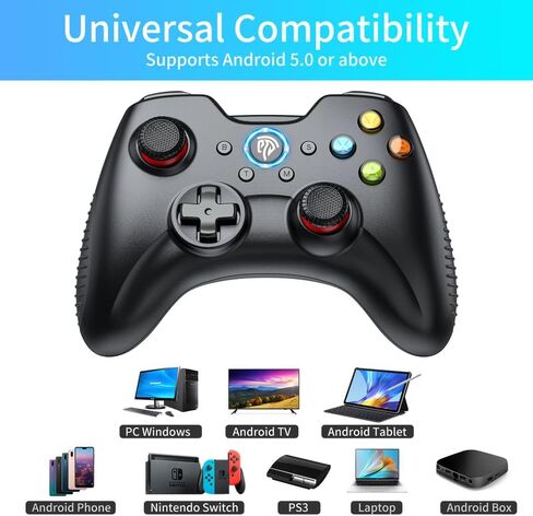 وحدة تحكم الألعاب اللاسلكية EasySMX لأجهزة Windows 7 8 10 11 12 PC/Laptop/PS3/Android/Switch/Steam Deck، وحدة تحكم ألعاب الكمبيوتر ثنائية الاهتزاز مع Turbo، 4 مفاتيح مخصصة - أسود in Kuwait