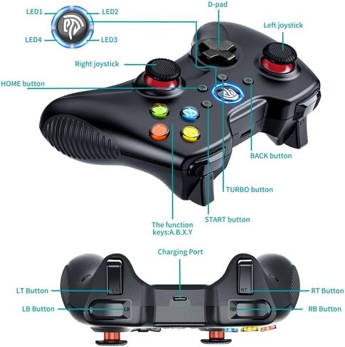 وحدة تحكم الألعاب اللاسلكية EasySMX لأجهزة Windows 7 8 10 11 12 PC/Laptop/PS3/Android/Switch/Steam Deck، وحدة تحكم ألعاب الكمبيوتر ثنائية الاهتزاز مع Turbo، 4 مفاتيح مخصصة - أسود in Kuwait