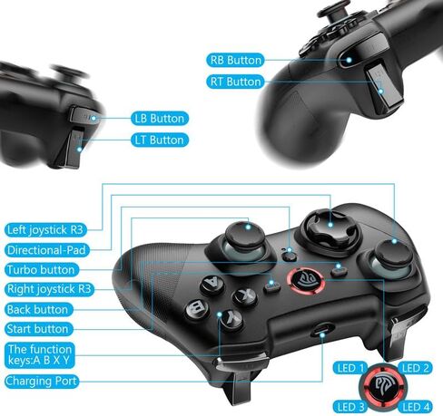 وحدة تحكم عصا التحكم للوحة الألعاب اللاسلكية EasySMX، وحدة تحكم ألعاب 2.4 جيجا لأجهزة الكمبيوتر/PS3/Android/Android TV BOX، مع Turbo وPulg and Play، واهتزاز مزدوج، و14 ساعة من اللعب in Kuwait