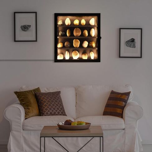 حافظة عرض روك مع ضوء LED، حامل كريستال لعرض الأحجار، صندوق تخزين أحجار كريمة كريستال، عرض مجموعة الصخور، صندوق ظلال عرض كريستال مثبت على الحائط، إطار خشبي in Kuwait