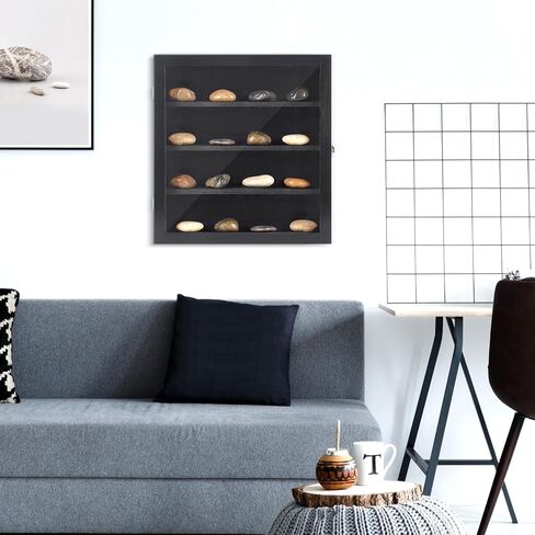 حافظة عرض روك مع ضوء LED، حامل كريستال لعرض الأحجار، صندوق تخزين أحجار كريمة كريستال، عرض مجموعة الصخور، صندوق ظلال عرض كريستال مثبت على الحائط، إطار خشبي in Kuwait