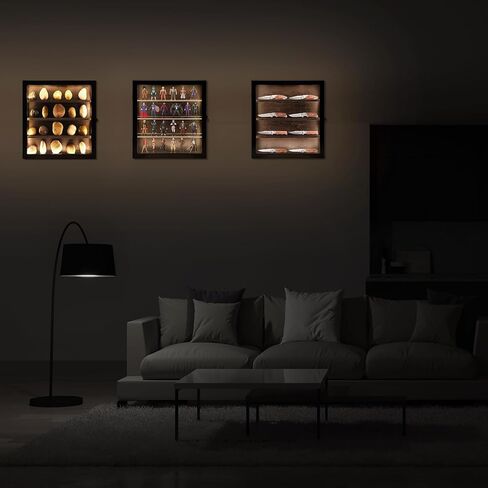 حافظة عرض روك مع ضوء LED، حامل كريستال لعرض الأحجار، صندوق تخزين أحجار كريمة كريستال، عرض مجموعة الصخور، صندوق ظلال عرض كريستال مثبت على الحائط، إطار خشبي in Kuwait