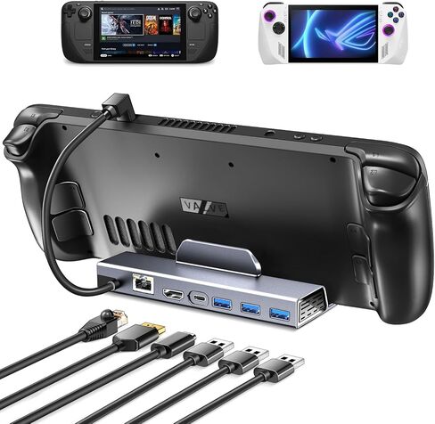 محطة إرساء LAN مُحدثة بسرعة 1000 ميجا بت في الثانية من iVoler لمنصة Steam Deck/ROG Ally/Steam Deck OLED، جيجابت إيثرنت، قاعدة ألومنيوم مع HDMI 2.0 4K@60 هرتز، 3 قاعدة شحن سريعة USB3.0 لسطح البث، سبيكة ROG in Kuwait