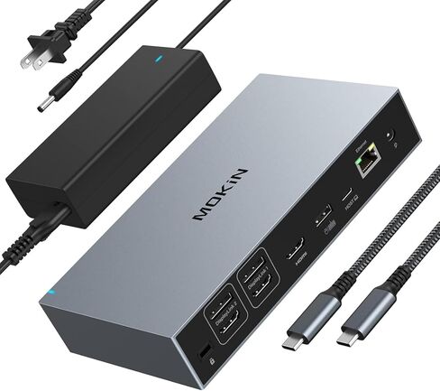 محطة إرساء MOKiN USB C Displaylink 3 شاشات عرض مزدوجة ثلاثية مع 3 HDMI، 2 DP، طاقة تيار مستمر، USB A&C لجهاز MacBook M1 M2 M3/Dell/HP/Lenovo in Kuwait