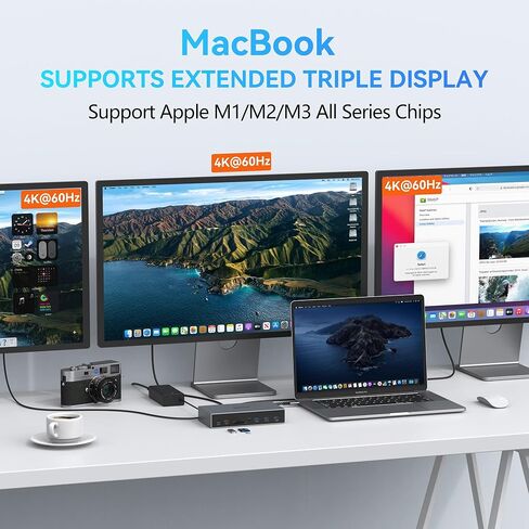 محطة إرساء MOKiN USB C Displaylink 3 شاشات عرض مزدوجة ثلاثية مع 3 HDMI، 2 DP، طاقة تيار مستمر، USB A&C لجهاز MacBook M1 M2 M3/Dell/HP/Lenovo in Kuwait