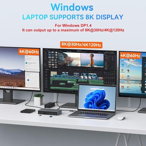 محطة إرساء MOKiN USB C Displaylink 3 شاشات عرض مزدوجة ثلاثية مع 3 HDMI، 2 DP، طاقة تيار مستمر، USB A&C لجهاز MacBook M1 M2 M3/Dell/HP/Lenovo in Kuwait