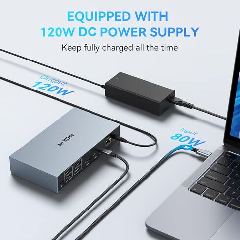 محطة إرساء MOKiN USB C Displaylink 3 شاشات عرض مزدوجة ثلاثية مع 3 HDMI، 2 DP، طاقة تيار مستمر، USB A&C لجهاز MacBook M1 M2 M3/Dell/HP/Lenovo in Kuwait