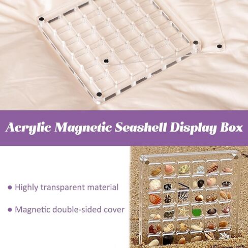 Acrylic Magnetic Seashell Display Box, Seashell Display Box, Double-Sided Magnetic Seashell Display Box, Clear Acrylic Diamond Gemstone Jewelry Storage Display Box（36 Grids ） in Kuwait