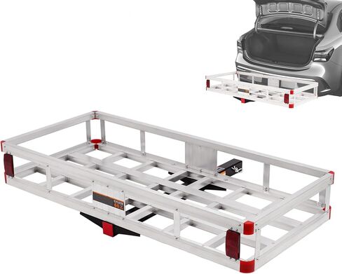 حامل شحن Hitch Cargo مقاس 49.4 × 22.4 × 7.1 بوصة، سلة شحن من الألومنيوم مثبتة على المقطورة تناسب جهاز استقبال وصلة 2 بوصة، رف حامل الأمتعة للمركبات الترفيهية والشاحنات والشاحنات الصغيرة بسعة 500 رطل، فضي in Kuwait