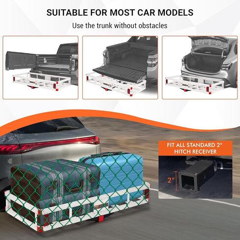 حامل شحن Hitch Cargo مقاس 49.4 × 22.4 × 7.1 بوصة، سلة شحن من الألومنيوم مثبتة على المقطورة تناسب جهاز استقبال وصلة 2 بوصة، رف حامل الأمتعة للمركبات الترفيهية والشاحنات والشاحنات الصغيرة بسعة 500 رطل، فضي in Kuwait