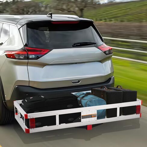 حامل شحن Hitch Cargo مقاس 49.4 × 22.4 × 7.1 بوصة، سلة شحن من الألومنيوم مثبتة على المقطورة تناسب جهاز استقبال وصلة 2 بوصة، رف حامل الأمتعة للمركبات الترفيهية والشاحنات والشاحنات الصغيرة بسعة 500 رطل، فضي in Kuwait
