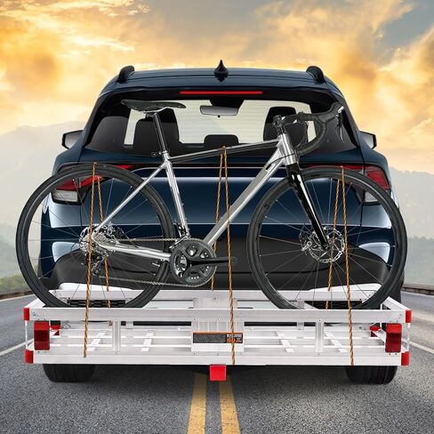 حامل شحن Hitch Cargo مقاس 49.4 × 22.4 × 7.1 بوصة، سلة شحن من الألومنيوم مثبتة على المقطورة تناسب جهاز استقبال وصلة 2 بوصة، رف حامل الأمتعة للمركبات الترفيهية والشاحنات والشاحنات الصغيرة بسعة 500 رطل، فضي in Kuwait