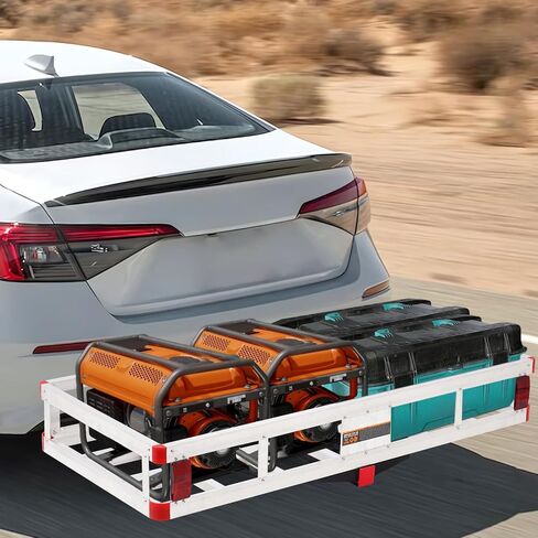 حامل شحن Hitch Cargo مقاس 49.4 × 22.4 × 7.1 بوصة، سلة شحن من الألومنيوم مثبتة على المقطورة تناسب جهاز استقبال وصلة 2 بوصة، رف حامل الأمتعة للمركبات الترفيهية والشاحنات والشاحنات الصغيرة بسعة 500 رطل، فضي in Kuwait