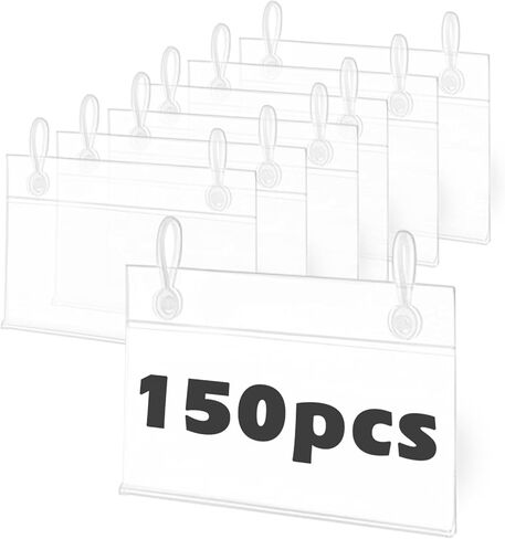 Plastic Wire Shelf Label Holder, 150 PCS 3.94" X 2.24" Wire Shelving Label Holder, Plastic Basket Label Clips with Easy Button Lock Design, Reusable Basket Label Holders for Market Store Warehouses in Kuwait