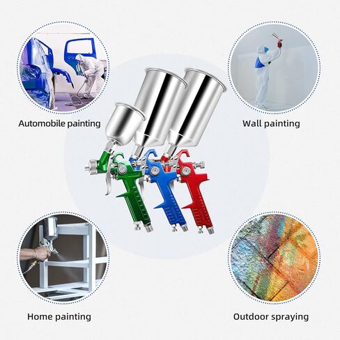 Gravity Air Spray Gun Set HVLP, 0.8mm&1.4mm&1.7mm Needle Nozzle Set, Auto Gravity Feed Spray Gun with Air Regulator, Automotive Paint Spray Gun for Various Paint Spray Painting Projects in Saudi Arabia