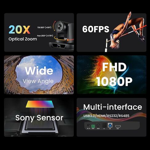 كاميرا غرفة اجتماعات تكبير بصري 12X USB3.0 HDMI PTZ كاميرا 1080P 60FPS زاوية واسعة لمؤتمر الفيديو والكنيسة والبث المباشر والاجتماعات التعليمية تعمل مع Zoom Skype Teams OBS YouTube in Kuwait