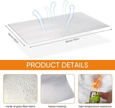 8 Sheet 12'' x 30'' Aluminized Heat Shield Adhesive Backed Thermal Barrier Insulation Wrap Heat Shield Tape Cool Tapes Self Adhesive Heat Resistant Tape for Hose and Auto Use in Saudi Arabia