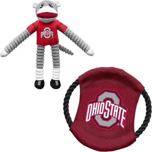 مجموعة ألعاب الحيوانات الأليفة من Littlearth للبالغين من الجنسين NCAA Ohio State Buckeyes Sock Monkey and Flying Disc، لون الفريق، مقاس واحد in Saudi Arabia