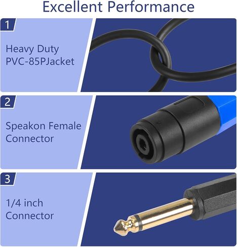 CERRXIAN 1.64FT Speakon Female to 1/4 Male Mono Cable,6.35mm (1/4") TS Plug to Speakon Female Speaker Audio Adapter for DJ/PA Speaker Cord in Saudi Arabia