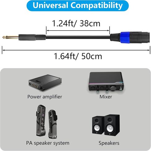 CERRXIAN 1.64FT Speakon Female to 1/4 Male Mono Cable,6.35mm (1/4") TS Plug to Speakon Female Speaker Audio Adapter for DJ/PA Speaker Cord in Saudi Arabia