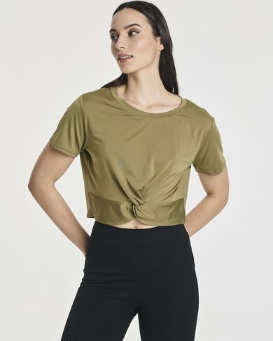 5 Pack: Women's Short Sleeve Twist Front Crop Top Dry-Fit Athletic Crew Neck T-Shirt (Available in Plus) in Saudi Arabia