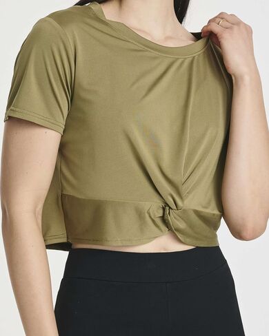 5 Pack: Women's Short Sleeve Twist Front Crop Top Dry-Fit Athletic Crew Neck T-Shirt (Available in Plus) in Saudi Arabia