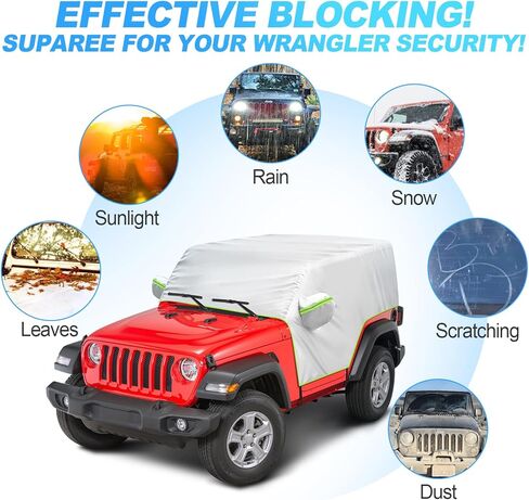 أغطية SUPAREE Wrangler مقاومة للماء ببابين لسيارة Wrangler 2007-2023 JK JL 2 باب جميع النماذج الفرعية، وتغطي حماية من الشمس والمطر والثلج في الهواء الطلق، وحقيبة تخزين سليفي مع ملحقات إضافية in Kuwait
