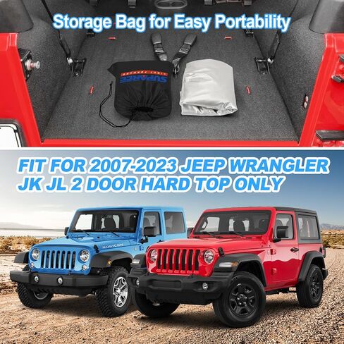 أغطية SUPAREE Wrangler مقاومة للماء ببابين لسيارة Wrangler 2007-2023 JK JL 2 باب جميع النماذج الفرعية، وتغطي حماية من الشمس والمطر والثلج في الهواء الطلق، وحقيبة تخزين سليفي مع ملحقات إضافية in Kuwait