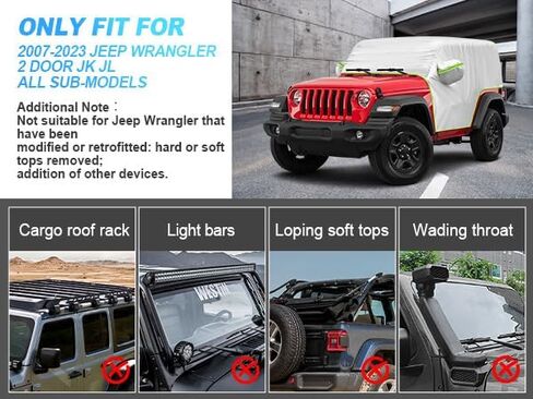أغطية SUPAREE Wrangler مقاومة للماء ببابين لسيارة Wrangler 2007-2023 JK JL 2 باب جميع النماذج الفرعية، وتغطي حماية من الشمس والمطر والثلج في الهواء الطلق، وحقيبة تخزين سليفي مع ملحقات إضافية in Kuwait