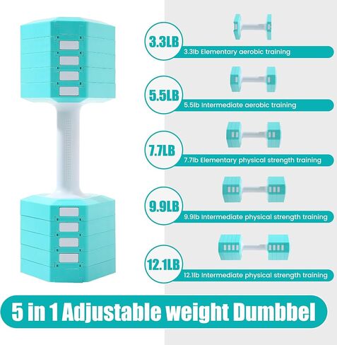 Adjustable Dumbbell Set of 2, 5 in 1 Free Weights Dumbbells Set for Women/Men, Hand Weights for Women, Each Hand with 3.3 to 12.1lbs for Home Gym Exercise Training. in Saudi Arabia