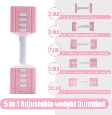 Adjustable Dumbbell Set of 2, 5 in 1 Free Weights Dumbbells Set for Women/Men, Hand Weights for Women, Each Hand with 3.3 to 12.1lbs for Home Gym Exercise Training. in Saudi Arabia