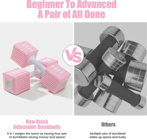 Adjustable Dumbbell Set of 2, 5 in 1 Free Weights Dumbbells Set for Women/Men, Hand Weights for Women, Each Hand with 3.3 to 12.1lbs for Home Gym Exercise Training. in Saudi Arabia