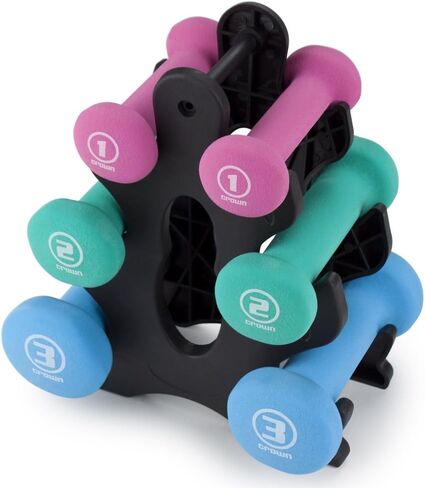 Crown Sporting Goods Hand Weights Dumbbells Set with Rack - Soft and Comfortable Neoprene Weights Set for Home Gym - Indoor and Outdoor Dumbbell Sets with Rack in Kuwait
