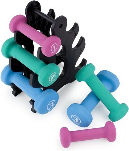 Crown Sporting Goods Hand Weights Dumbbells Set with Rack - Soft and Comfortable Neoprene Weights Set for Home Gym - Indoor and Outdoor Dumbbell Sets with Rack in Kuwait
